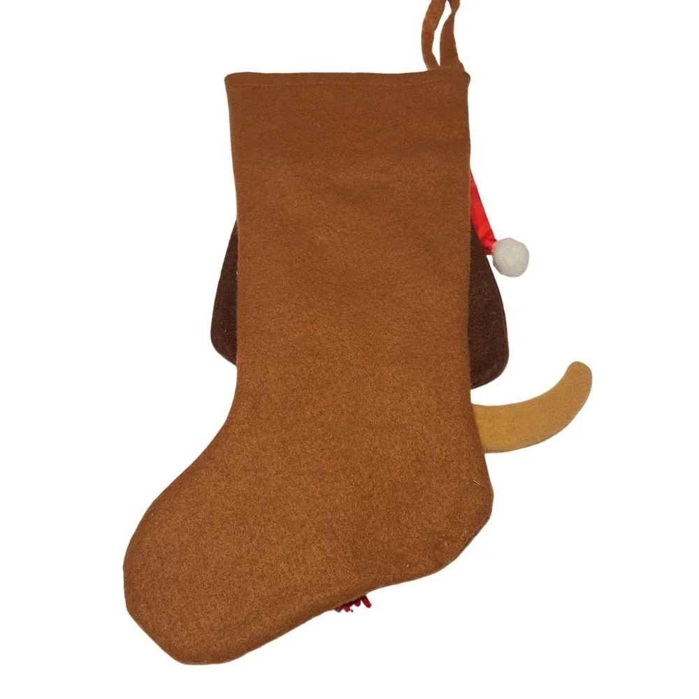 Star Plus Creation LTD Brown Dog Christmas‎ Stocking Red Santa Hat Scarf Felt
